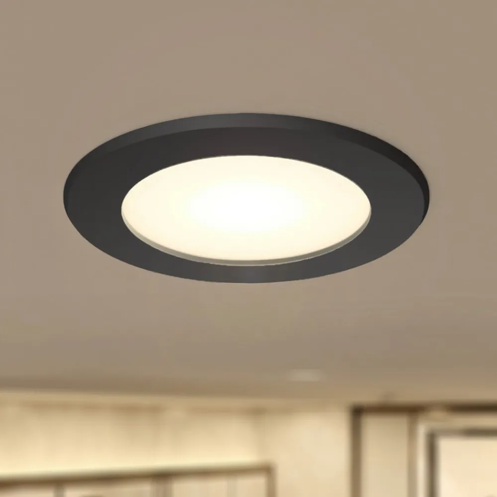 PRIOS LED innfelt spot Rida, svart, Ø 10 cm, CCT, IP44| Downlights