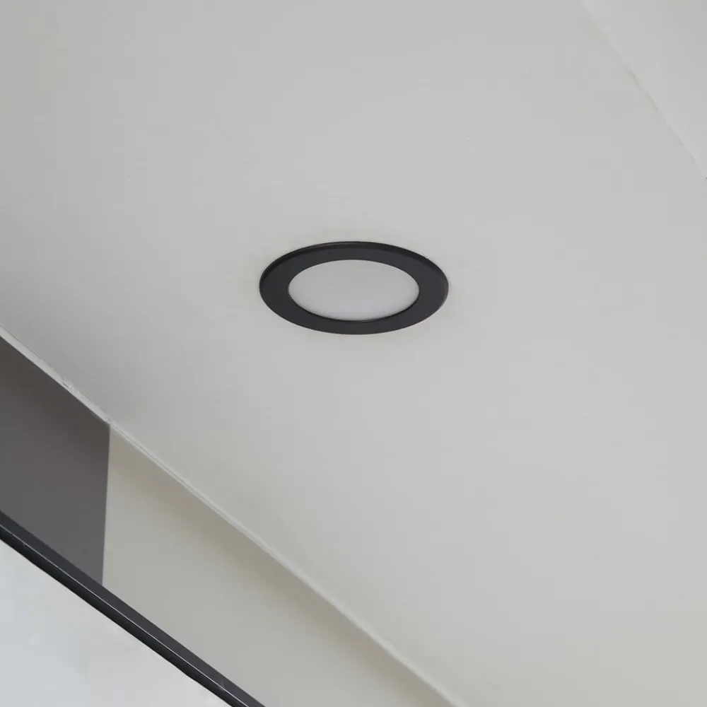 PRIOS LED innfelt spot Rida, svart, Ø 10 cm, CCT, IP44| Downlights