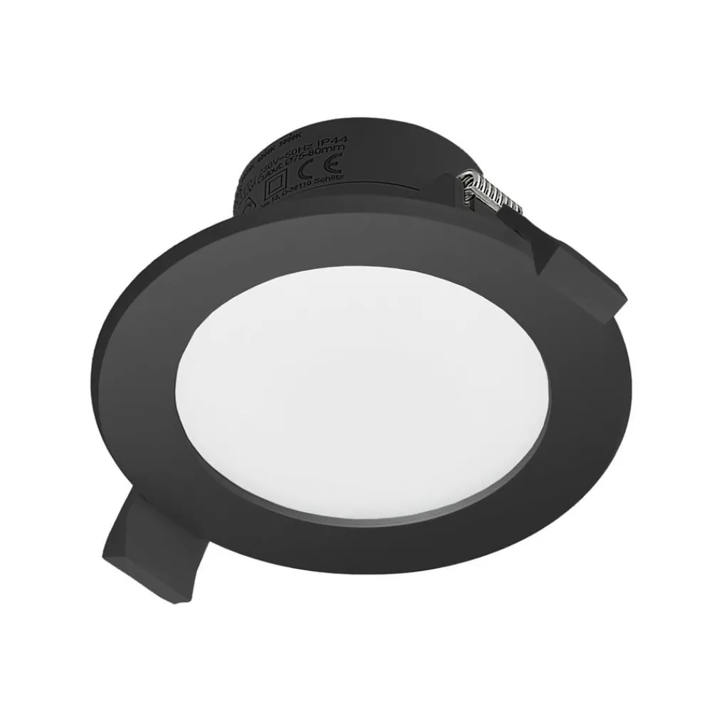 PRIOS LED innfelt spot Rida, svart, Ø 10 cm, CCT, IP44| Downlights