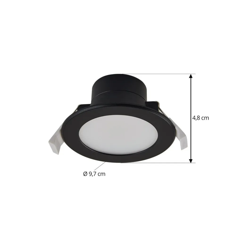 PRIOS LED innfelt spot Rida, svart, Ø 10 cm, CCT, IP44| Downlights