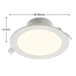 PRIOS LED innfelt spot Rida, hvit. Ø 19 cm, CCT, IP44| Kontorbelysning|Downlights