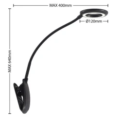 PRIOS LED-klemmelampe Harumi, svart, oppladbart batteri, USB, 51 cm Discount