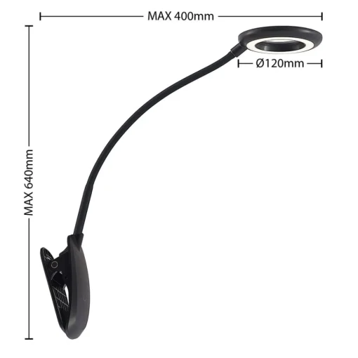 PRIOS LED-klemmelampe Harumi, svart, oppladbart batteri, USB, 51 cm Discount