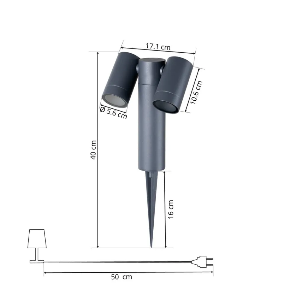 PRIOS spot med jordspyd Tulimar, 40 cm, svart, 2 lyskilder New
