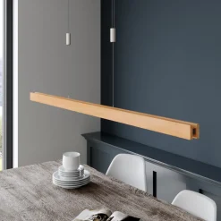 Quitani LED hengelampe Alin, lengde 138 cm, naturlig eik Discount