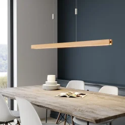 Quitani LED hengelampe Alin, lengde 138 cm, naturlig eik Discount