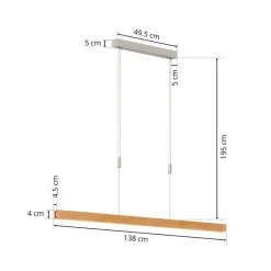 Quitani LED hengelampe Alin, lengde 138 cm, naturlig eik Discount