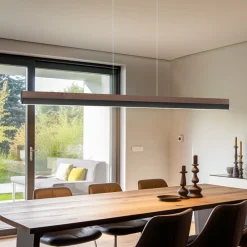 Quitani LED hengelampe Keijo, svart/nøtt, lengde 143 cm