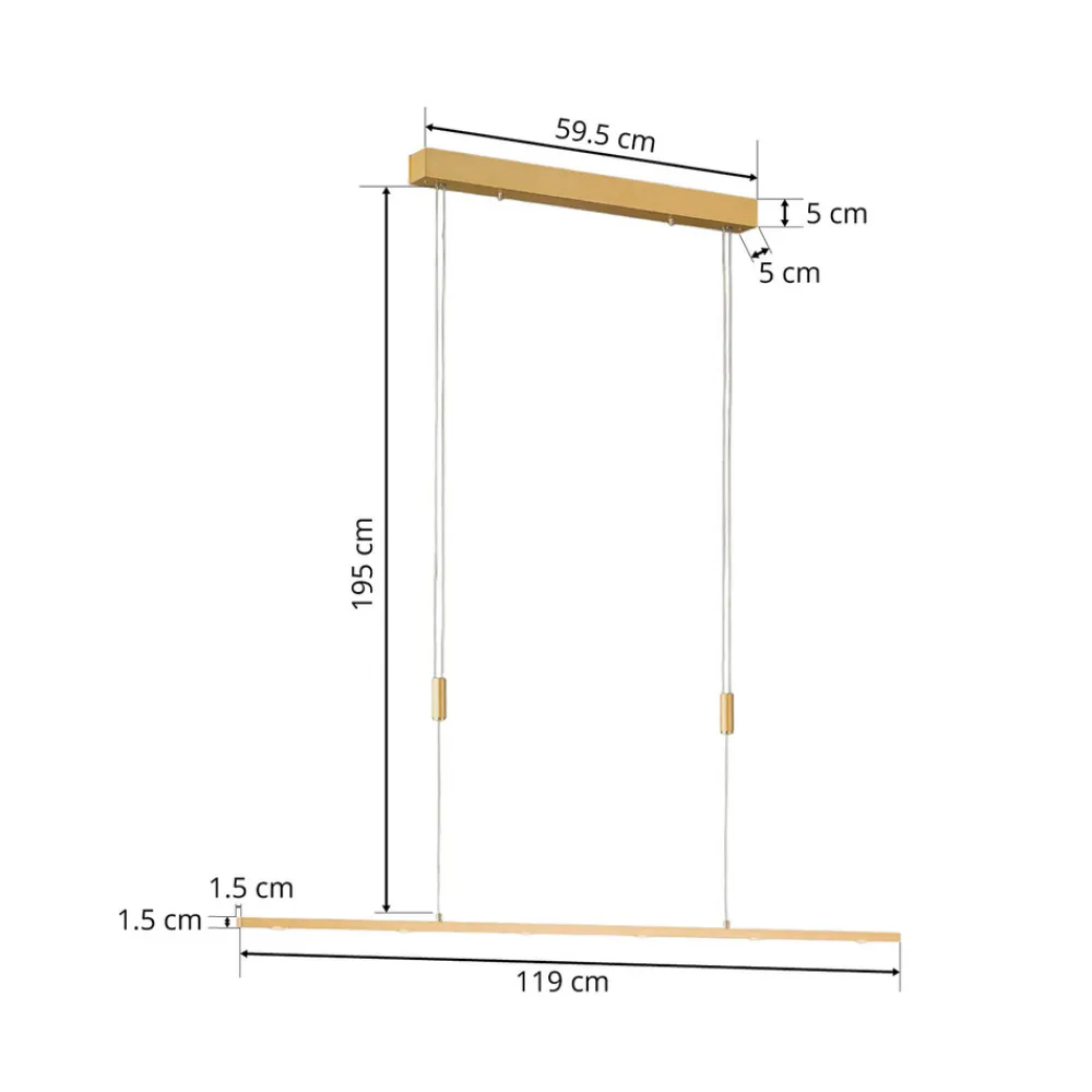 Quitani LED-pendellampe Tolu, lengde 119 cm, messing Best