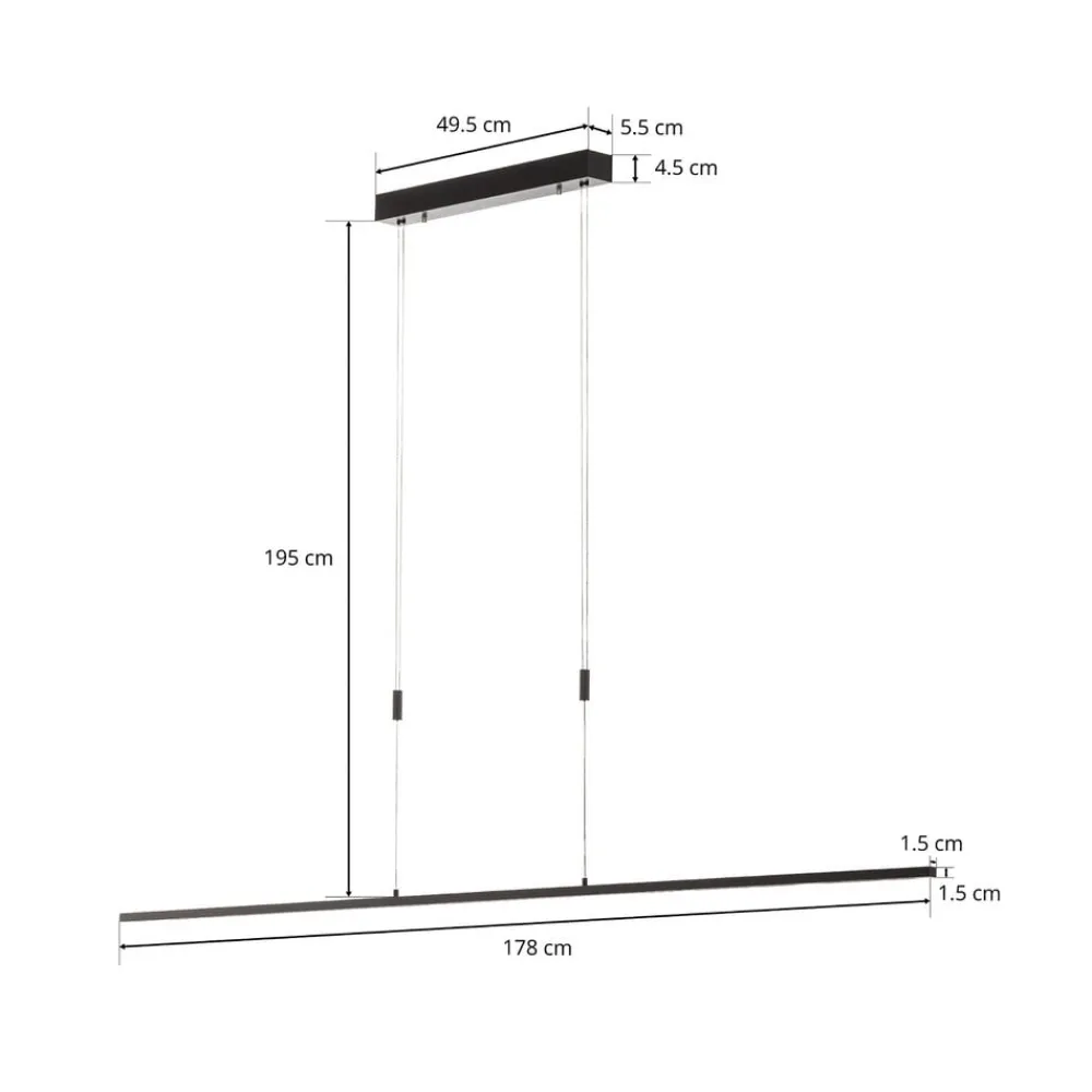 Quitani LED-pendellampe Tolu, sort, lengde 178 cm| Pendellamper