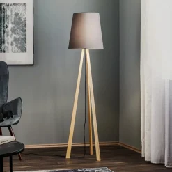 Quitani stativgulvlampe Jata, tre, chintz grafitt| Gulvlamper