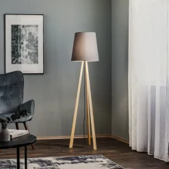 Quitani stativgulvlampe Jata, tre, chintz grafitt| Gulvlamper