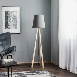 Quitani stativgulvlampe Jata, tre, chintz grafitt| Gulvlamper