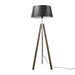 Quitani Thea gulvlampe, grått treverk, svart skjerm| Gulvlamper