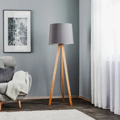 Quitani -gulvlampe Alos, eik, chintz grafitt, stativ New