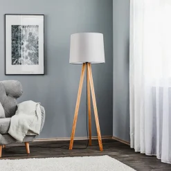 Quitani -gulvlampe Alos, eik, grå filt, stativ Best