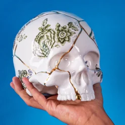 SELETTI Skulptur Kintsugi Skull, hvit, porselen, gull Online