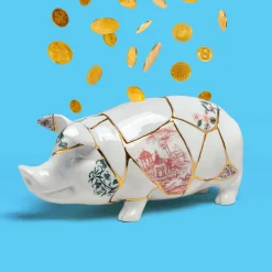 SELETTI sparegris Kintsugi, hvit / fargerik, porselen, gull