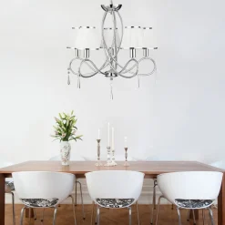 Searchlight Simplicity lysekrone, 5 lyskilder, stoff, krom/hvit, E14| Lysekroner