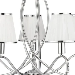 Searchlight Simplicity lysekrone, 5 lyskilder, stoff, krom/hvit, E14| Lysekroner