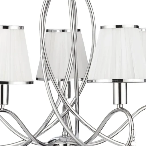Searchlight Simplicity lysekrone, 5 lyskilder, stoff, krom/hvit, E14| Lysekroner