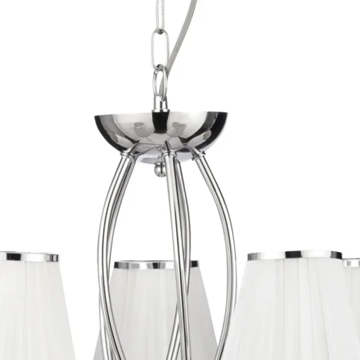 Searchlight Simplicity lysekrone, 5 lyskilder, stoff, krom/hvit, E14| Lysekroner