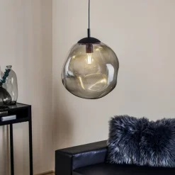TK Lighting Sol pendellampe i glass, Ø 35 cm, svart/røykgrått| Pendellamper
