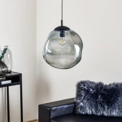 TK Lighting Sol pendellampe i glass, Ø 35 cm, svart/røykgrått| Pendellamper