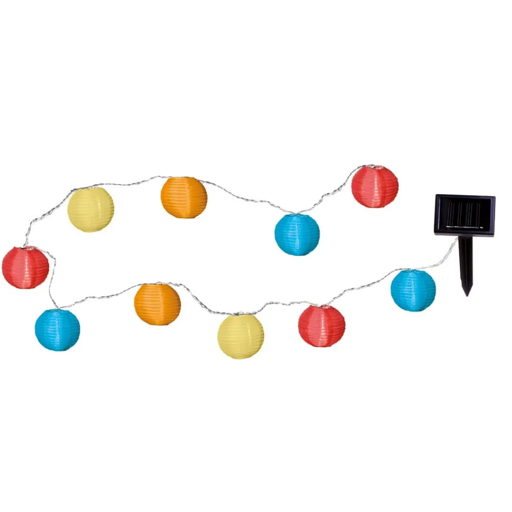 STAR TRADING Solcelledrevet LED-lyslenke med 10 fargede lykter| Dekorasjonsbelysning|Solcellelamper