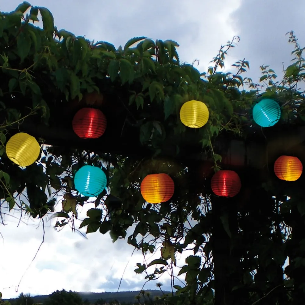 STAR TRADING Solcelledrevet LED-lyslenke med 10 fargede lykter| Dekorasjonsbelysning|Solcellelamper