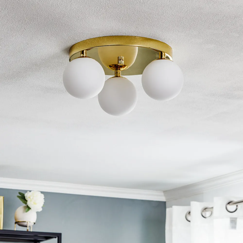 Argon Taklampe Fatis Opalglas/messing 3 lyskilder rund Clearance