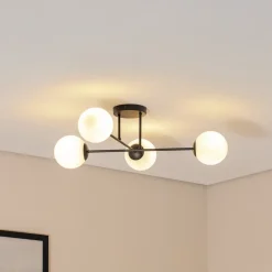 Euluna Taklampe Glassy, 4 lyskilder, krysset, svart/opal| Design- Og Hotellbelysning