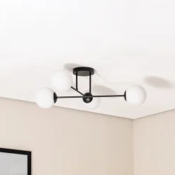 Euluna Taklampe Glassy, 4 lyskilder, krysset, svart/opal| Design- Og Hotellbelysning