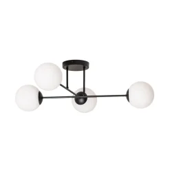 Euluna Taklampe Glassy, 4 lyskilder, krysset, svart/opal| Design- Og Hotellbelysning