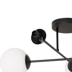 Euluna Taklampe Glassy, 4 lyskilder, krysset, svart/opal| Design- Og Hotellbelysning