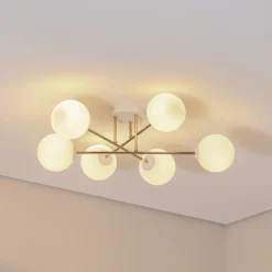 Euluna Taklampe Glassy, 6 lyskilder, hvit/gull/opal| Design- Og Hotellbelysning