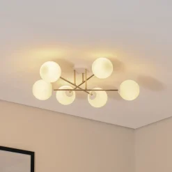 Euluna Taklampe Glassy, 6 lyskilder, hvit/gull/opal| Design- Og Hotellbelysning