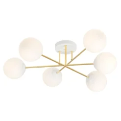 Euluna Taklampe Glassy, 6 lyskilder, hvit/gull/opal| Design- Og Hotellbelysning