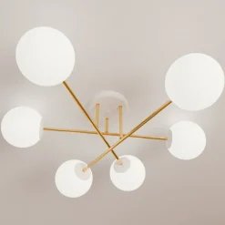 Euluna Taklampe Glassy, 6 lyskilder, hvit/gull/opal| Design- Og Hotellbelysning