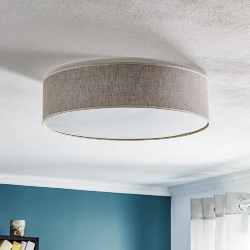 Eko-Light Taklampe Leano grå rund i lin Discount