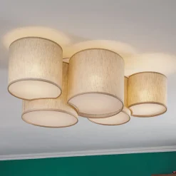 TK Lighting Taklampe Mona Nature, 5 lyskilder, naturfarget lin