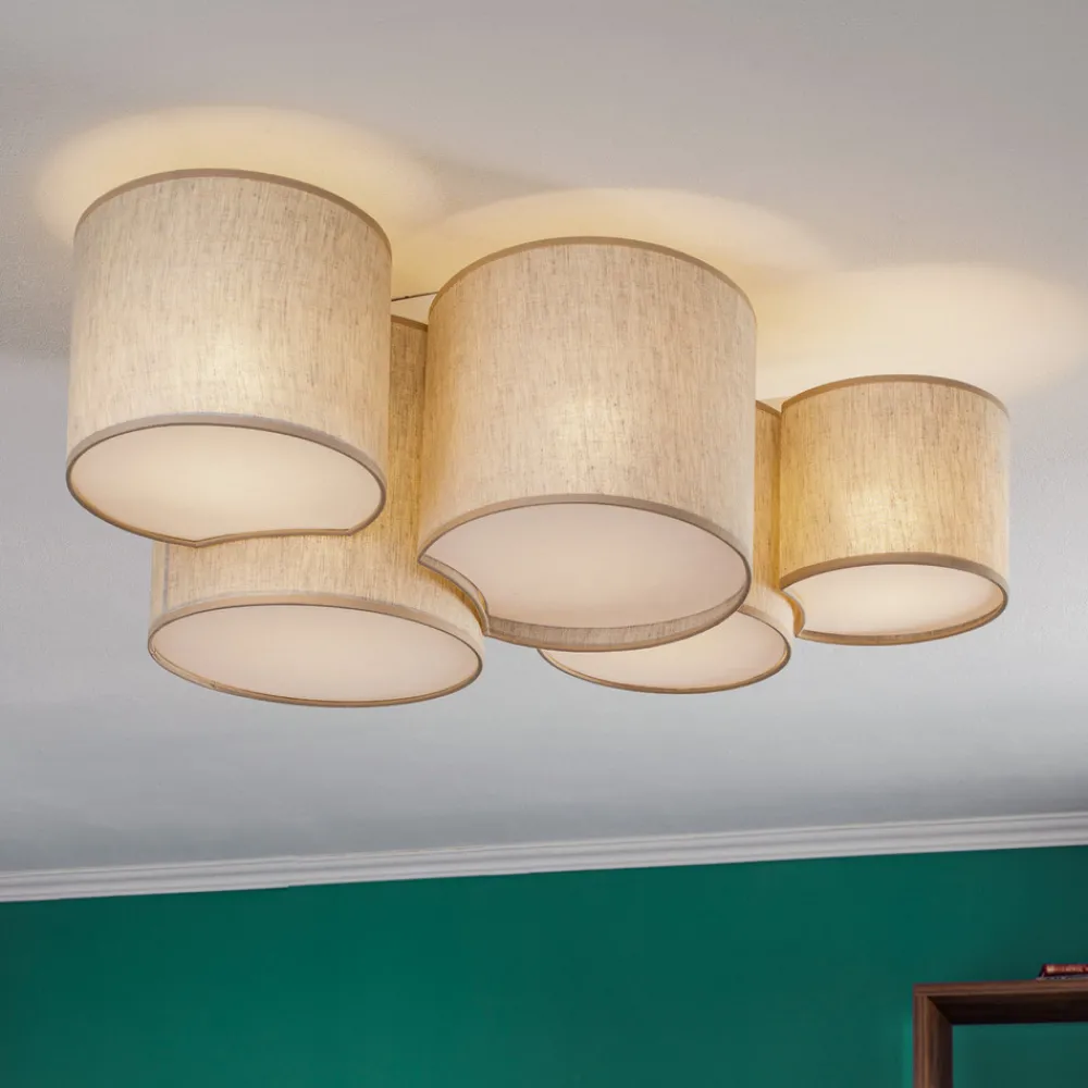 TK Lighting Taklampe Mona Nature, 5 lyskilder, naturfarget lin