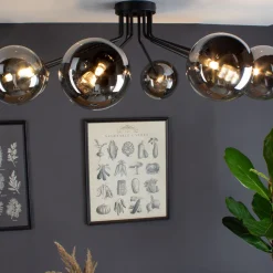 Eco-Light Taklampe Neptune svart, åtte røykglass-kuler Online