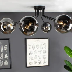 Eco-Light Taklampe Neptune svart, åtte røykglass-kuler Online