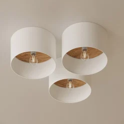 SOLLUX LIGHTING Taklampe Telesto, hvit, Ø 35 cm, stoff, tre, stål New