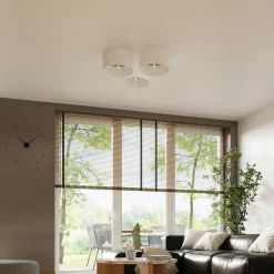 SOLLUX LIGHTING Taklampe Telesto, hvit, Ø 35 cm, stoff, tre, stål New