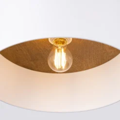 SOLLUX LIGHTING Taklampe Telesto, hvit, Ø 35 cm, stoff, tre, stål New