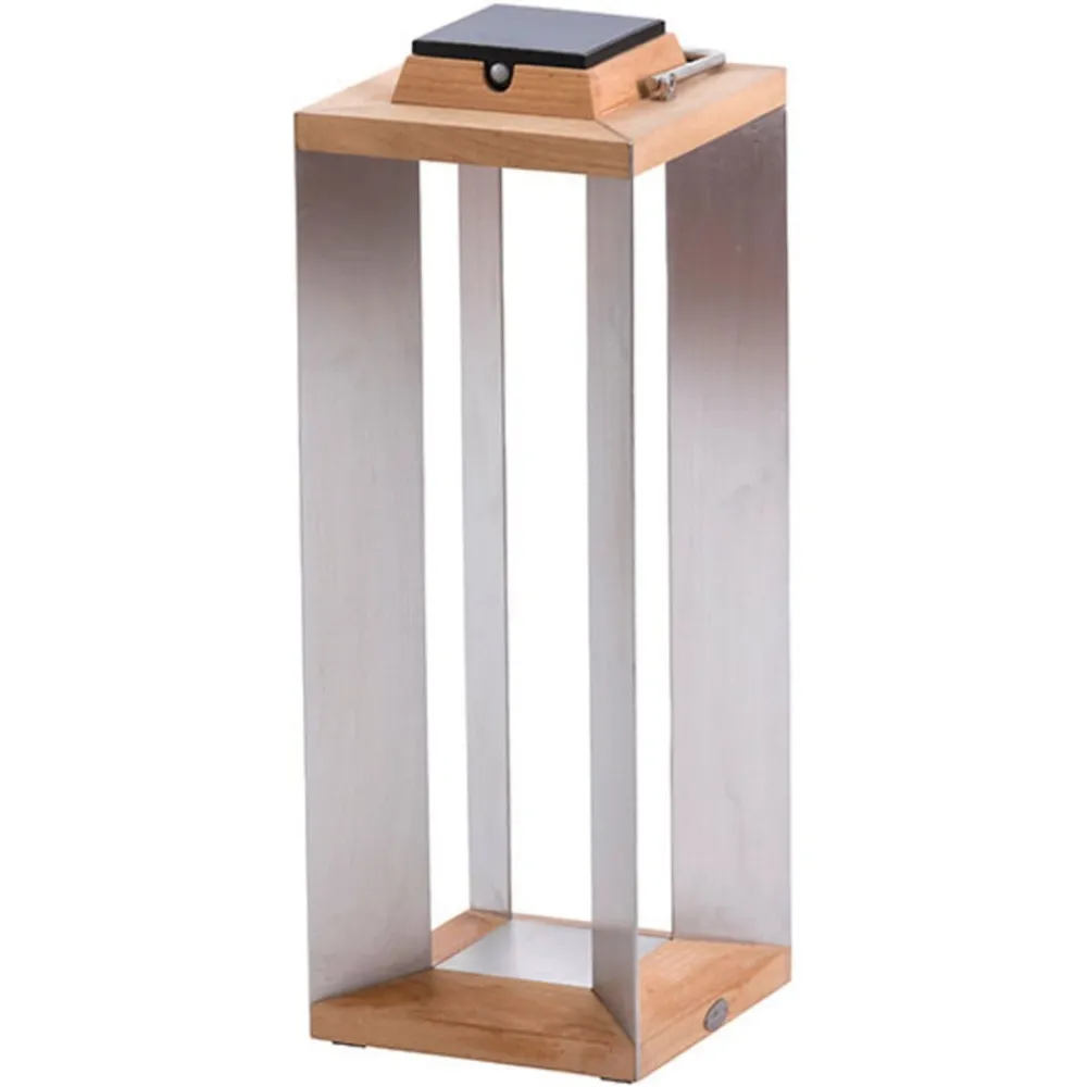 Les Jardins Teckinox LED-solcellelykt, teak/stål, 65,5 cm| Solcellelamper Med Sensor|Solcellelamper