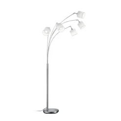 Reality Leuchten Tommy gulvlampe, nikkel/hvit, høyde 200 cm, 5-lys, stoff Hot