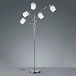 Reality Leuchten Tommy gulvlampe, nikkel/hvit, høyde 200 cm, 5-lys, stoff Hot